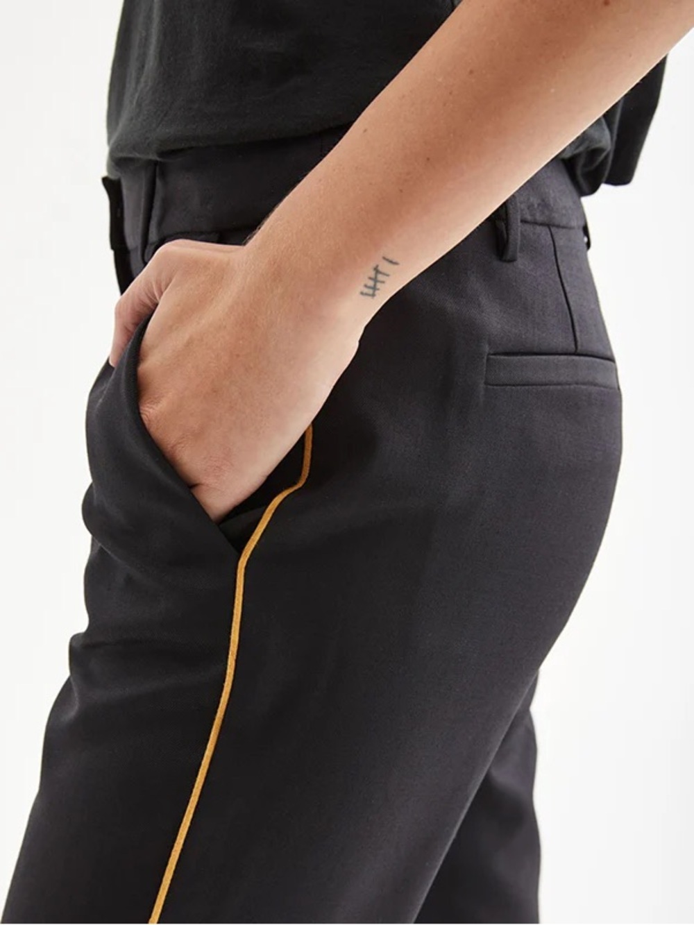 NILI LOTAN Leo Black Wool Tuxedo Trouser Pant Gold Stripe 6 - Picture 5 of 14